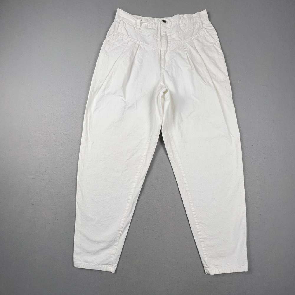Discover USA Pants Women 16 White Pleated High Waist Tapered Mom Vintage Western